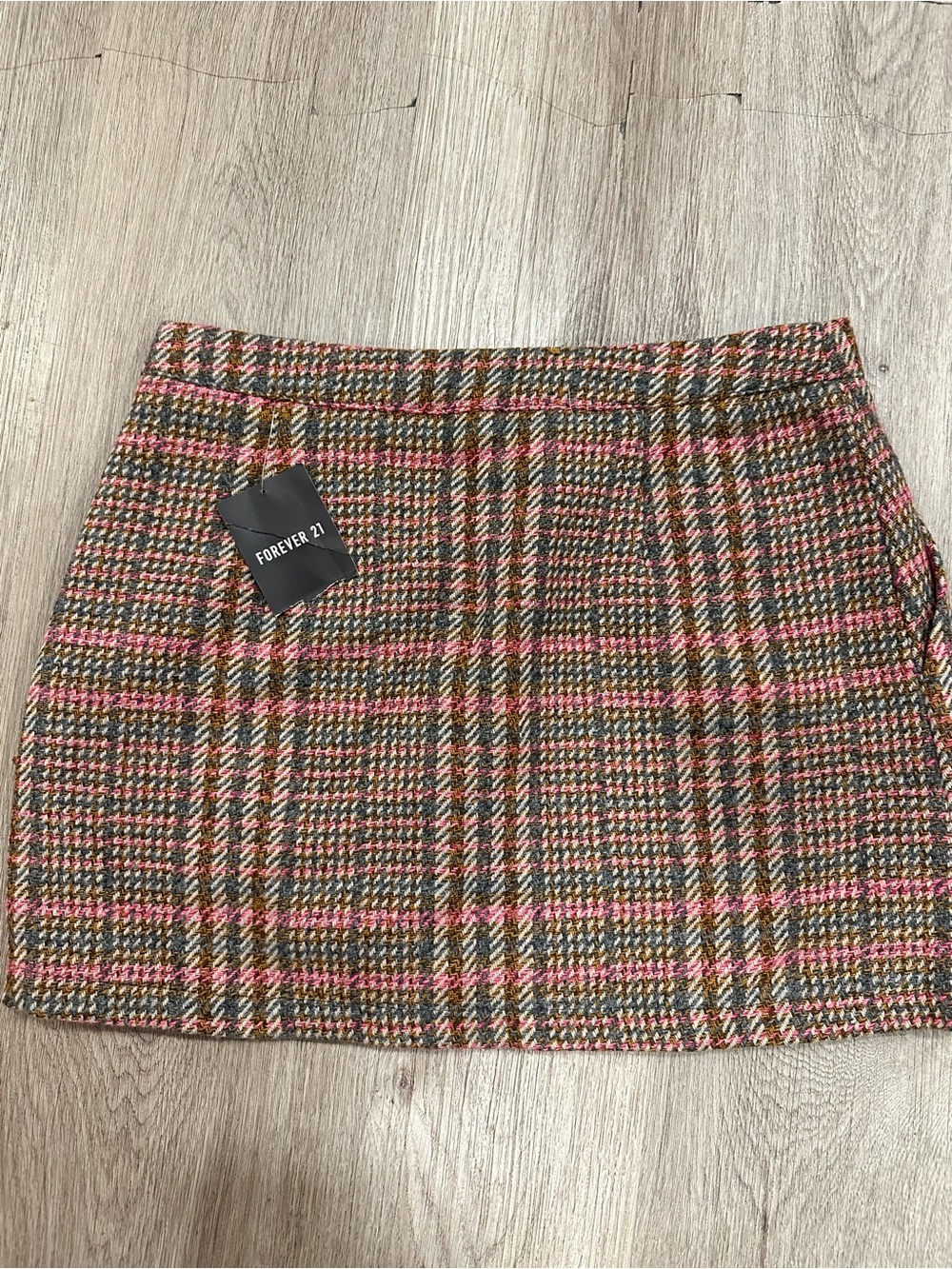 Forever 21 Brown Plaid Mini Skirt with Pink and Orange Stripes